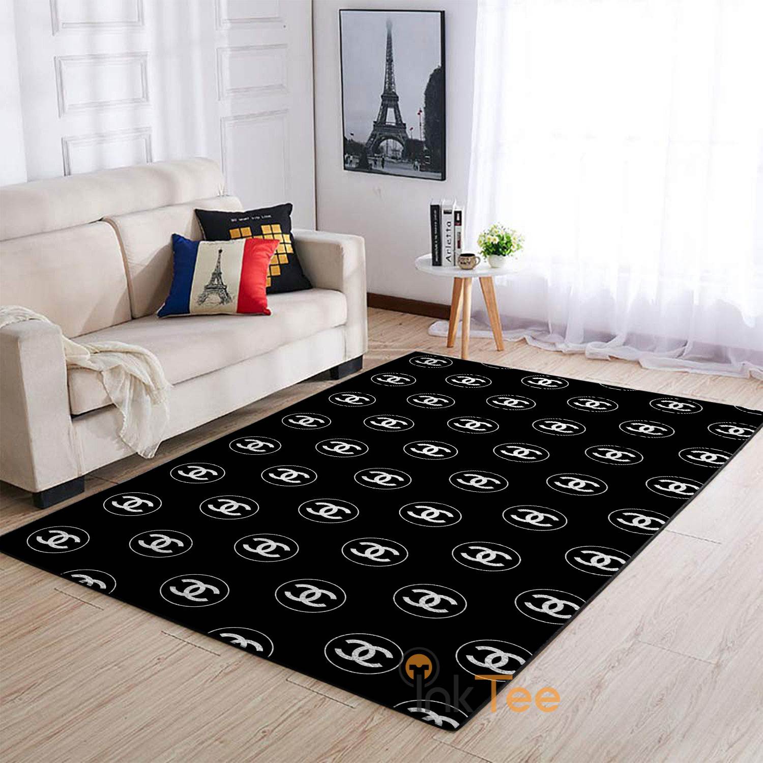 Chanel Logo Pink Wallpaper Area Rug