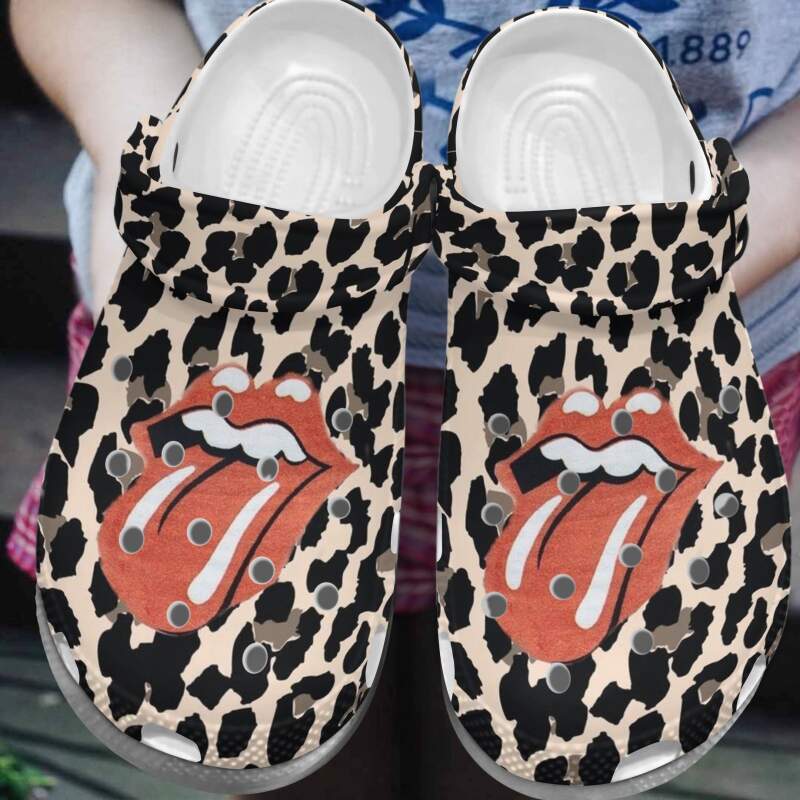 Cheetah Rolling Stones Tongue Crocs Clog Shoes 1 Cheetah Rolling Stones Tongue Crocs Clog Shoes