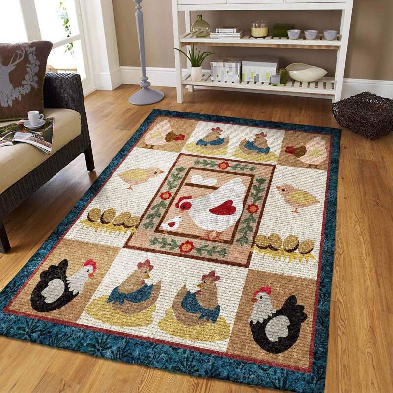 Adorable Chicken Family Panel Pattern Rug