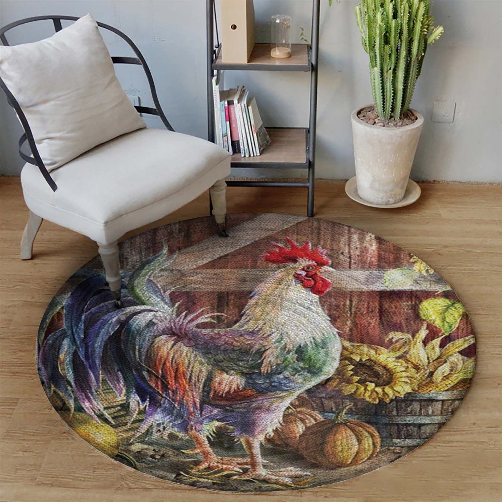 Retro Rooster Chicken Limited Edition Round Rug
