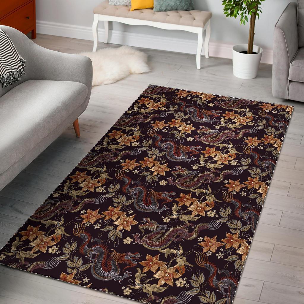 Chinese Floral Dragon Pattern Print Area Limited Edition Rug 1 Chinese Floral Dragon Pattern Print Area Limited Edition Rug
