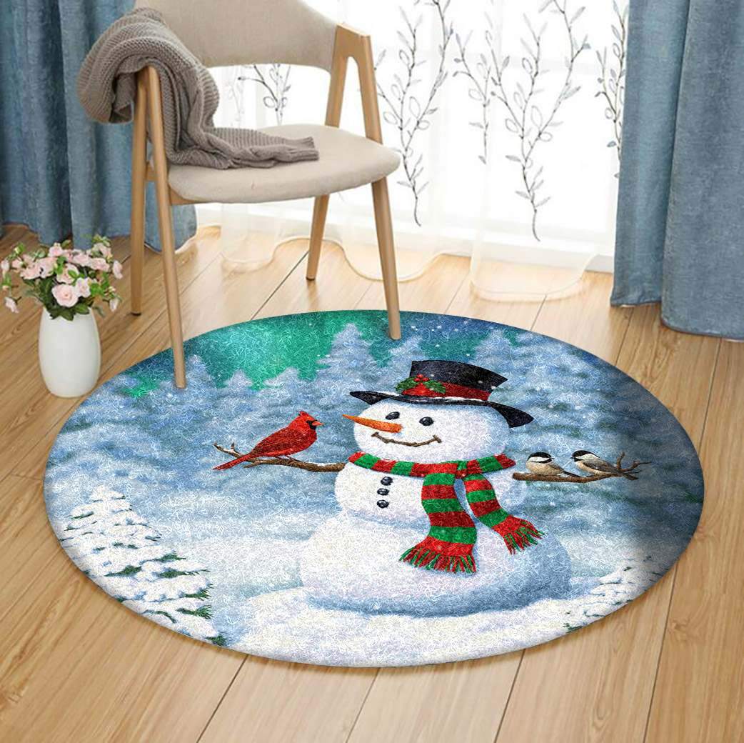 Christmas Snowman And Birds Limited Edition Round Rug 8 Christmas Snowman And Birds Limited Edition Round Rug