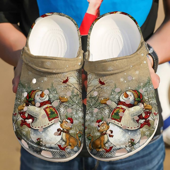 Christmas Snowman With A Cat Crocs Clog Shoes