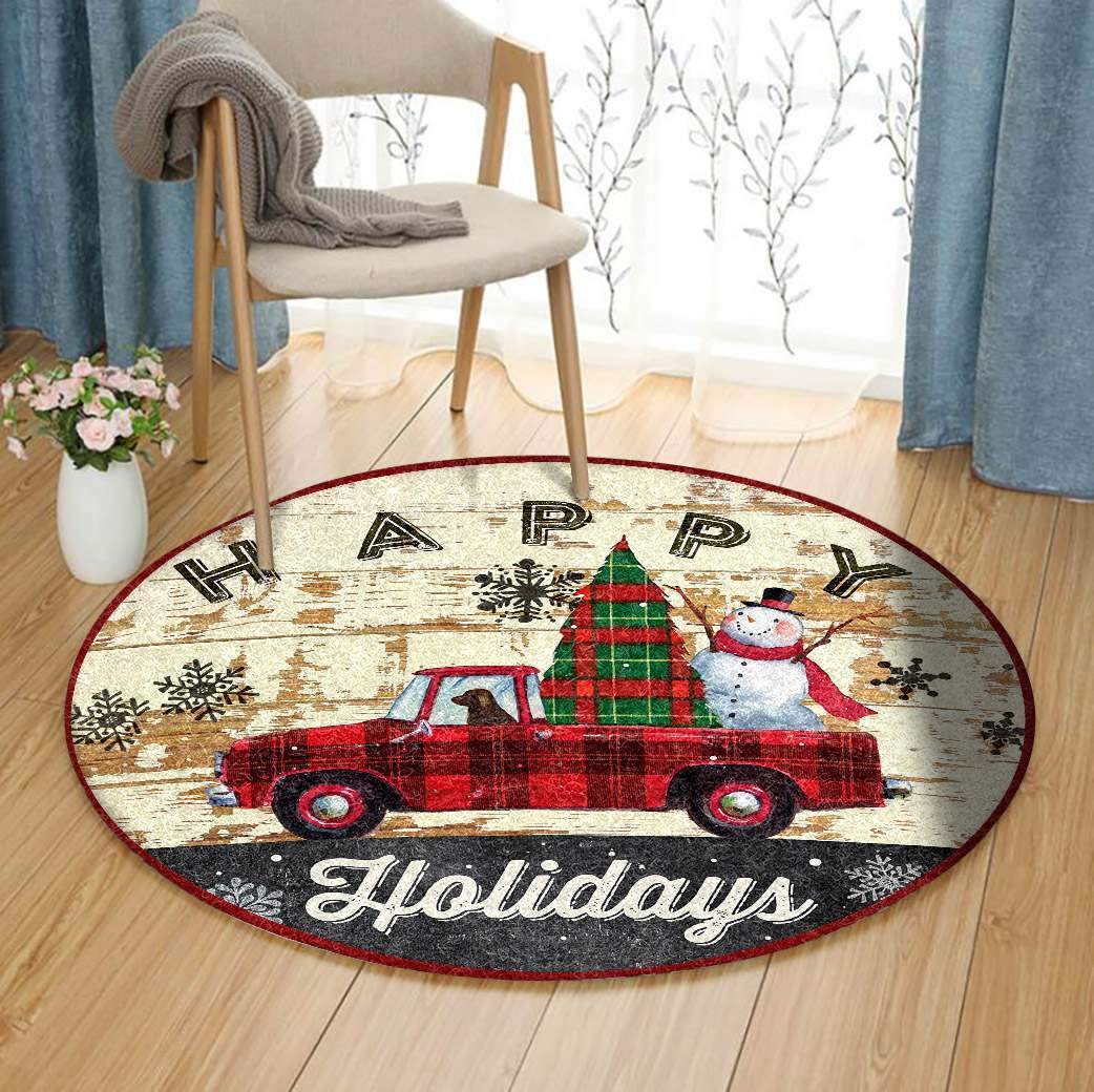 Christmas Truck And Big Tree Limited Edition Round Rug
