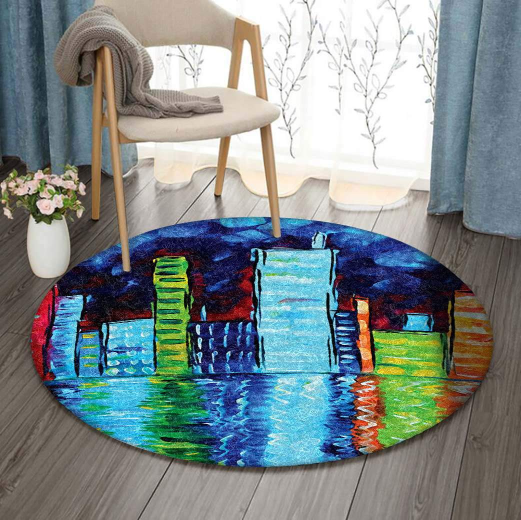 Acrylic Night City By The Beach Limited Edition Round Rug
