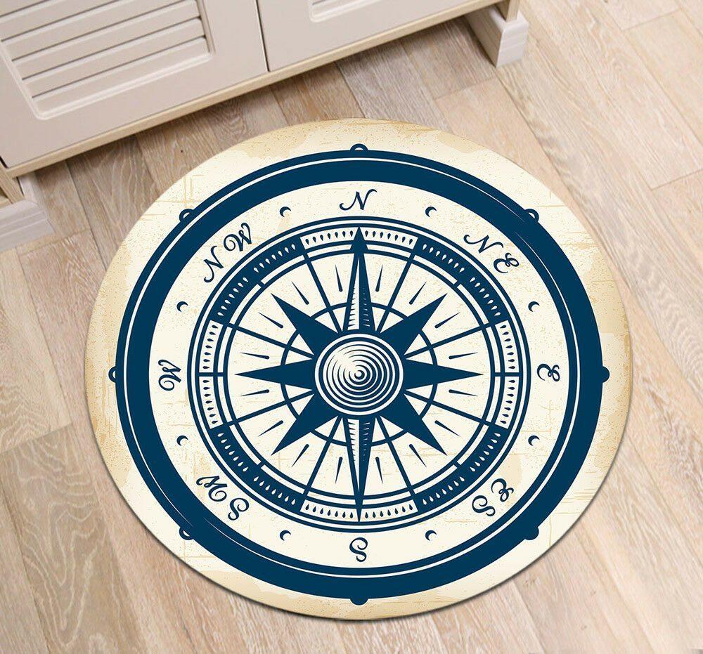 Vintage Blue Nautica Compass Limited Edition Round Rug