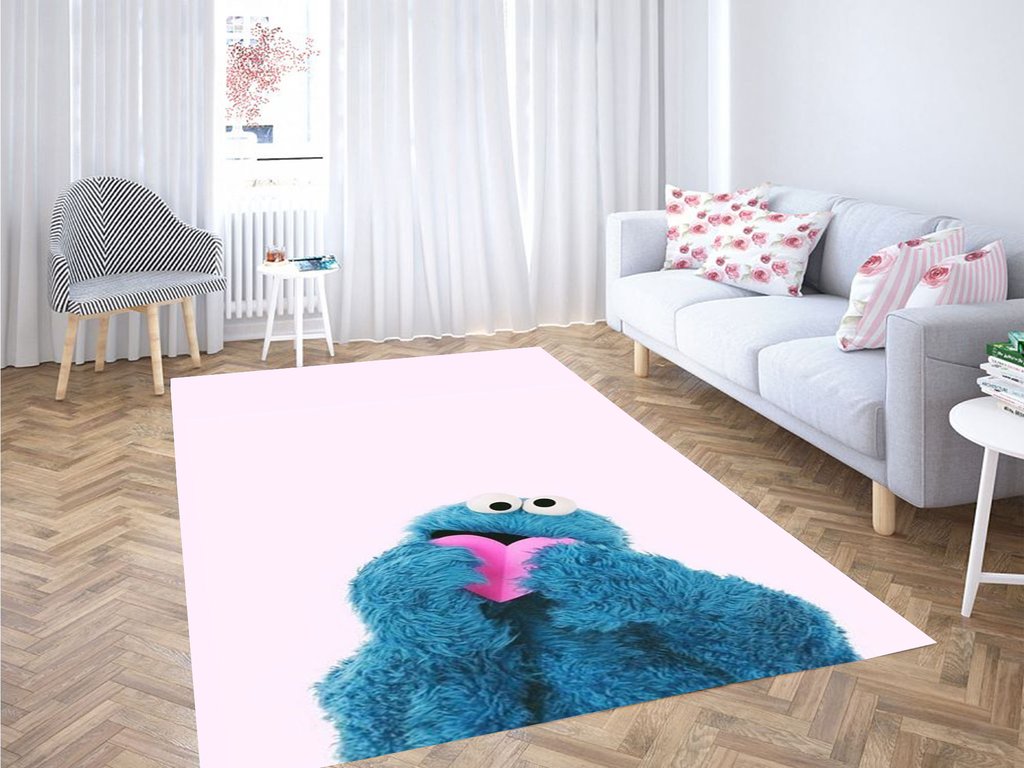 Cookie Monster With Pink Heart Living Room Modern Rug