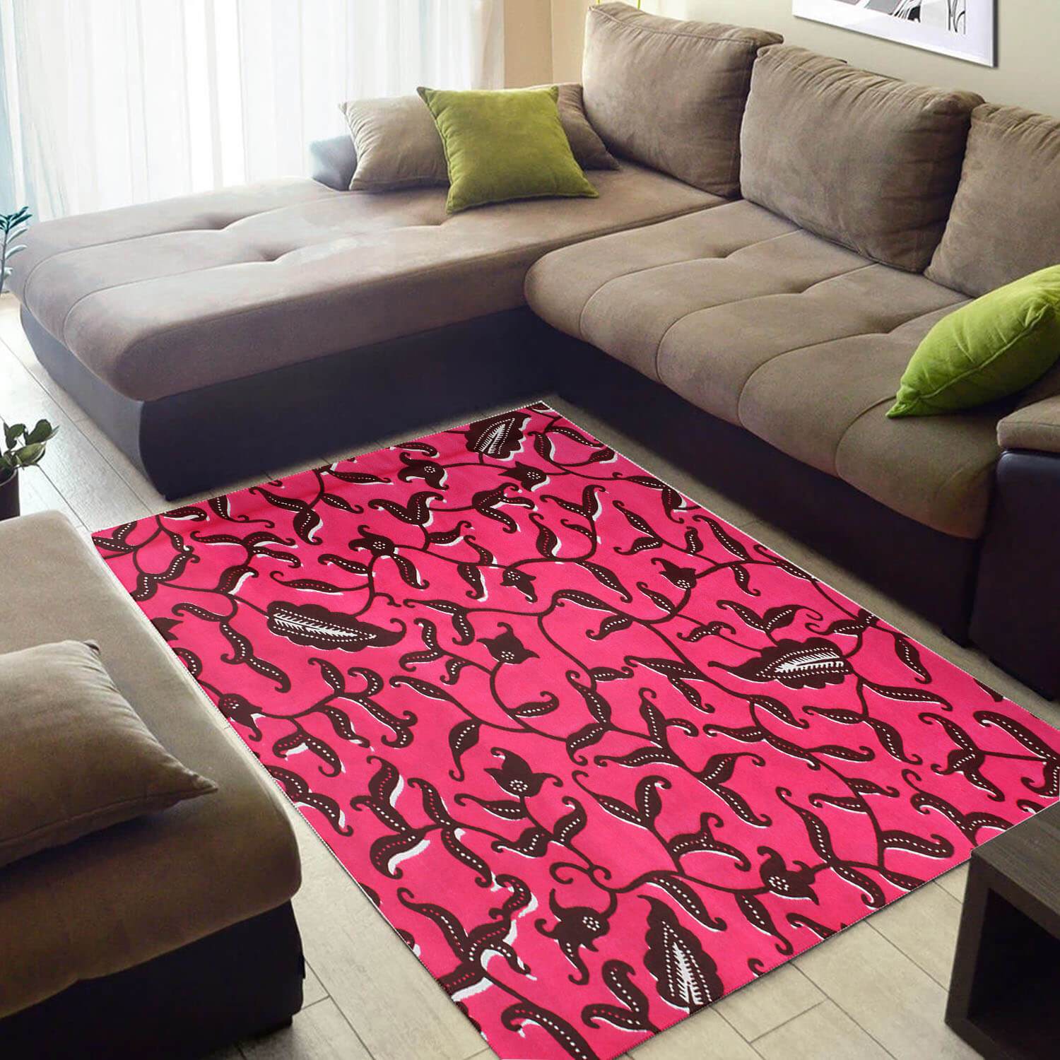 Ethnic African Pink Floral Pattern Living Room Rug
