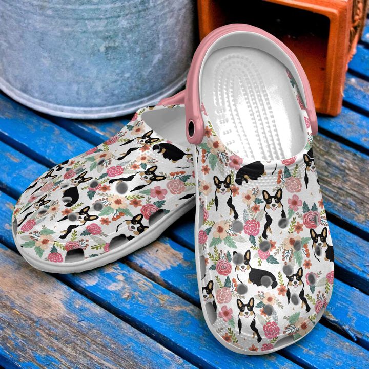 Corgi Floral Crocs Clog Shoes