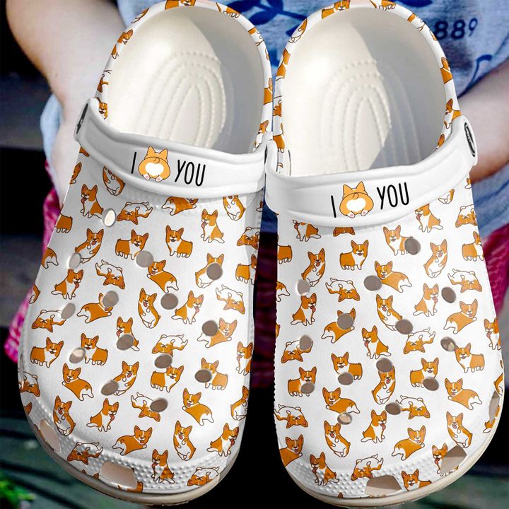 Corgi I Love You Crocs Clog Shoes