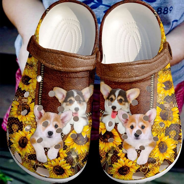 Corgi Sunflower Corgis Crocs Clog Shoes