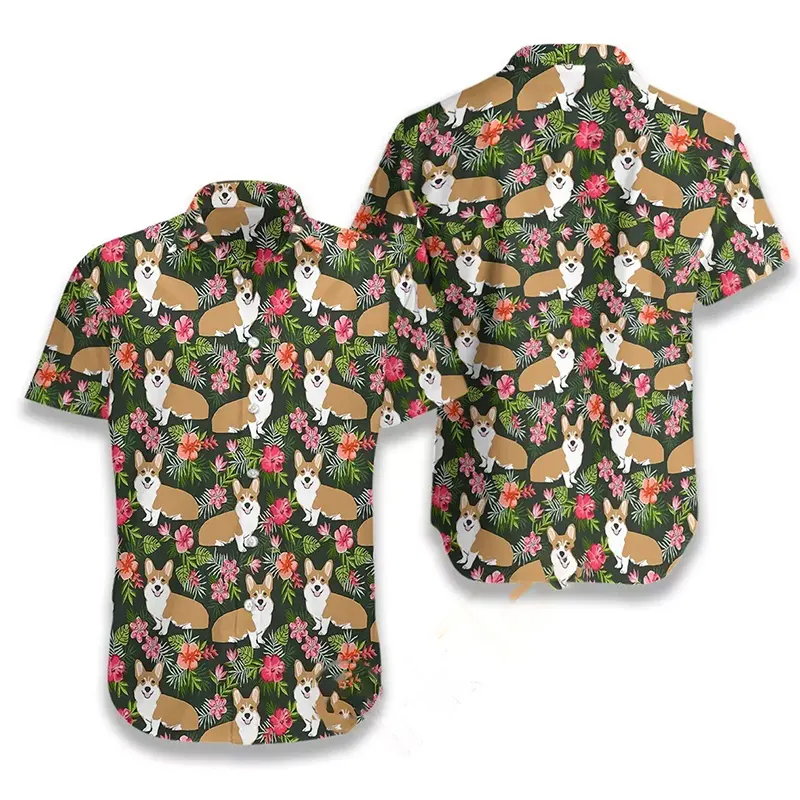 Corgi Tropical Flower Hawaiian shirts