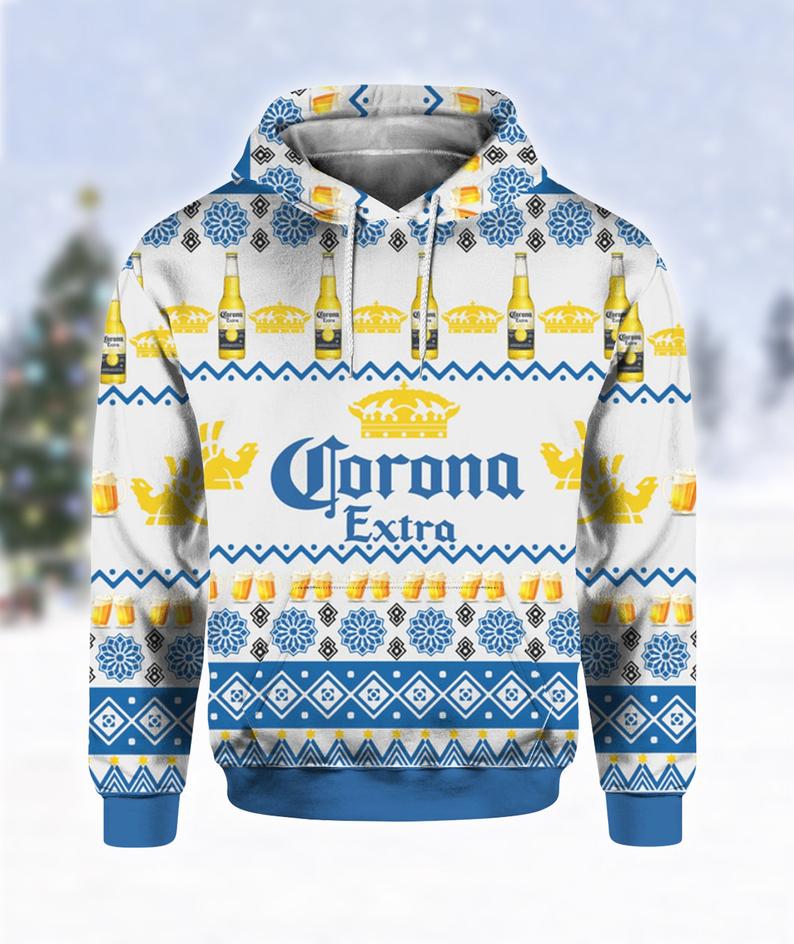 Corona Extra Beer Bottles Print Ugly Hoodie 3D 2 Corona Extra Beer Bottles Print Ugly Hoodie 3D