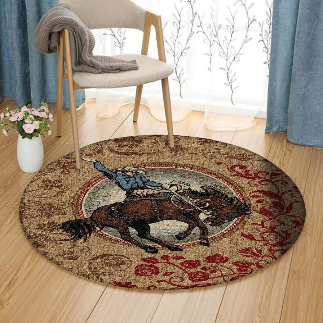 Retro Cowboy Horse Rodeo Limited Edition Round Rug