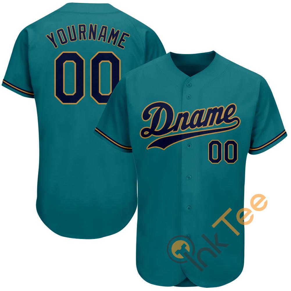 Custom Aqua Navy Old Gold Baseball Jersey