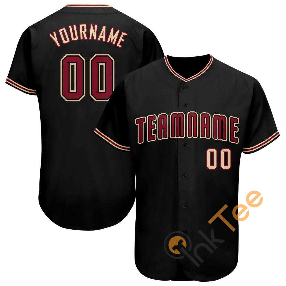 Custom Black Crimson Khaki Baseball Jersey