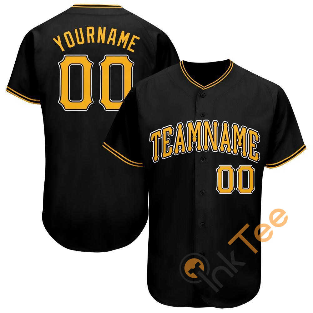 Custom Black Gold White Baseball Jersey 9 Custom Black Gold White Baseball Jersey