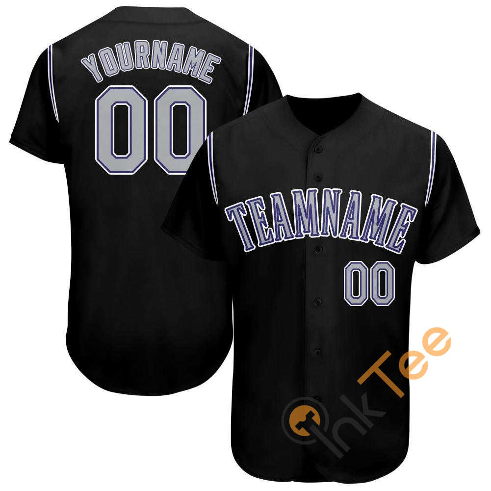 Custom Black Gray Purple Baseball Jersey