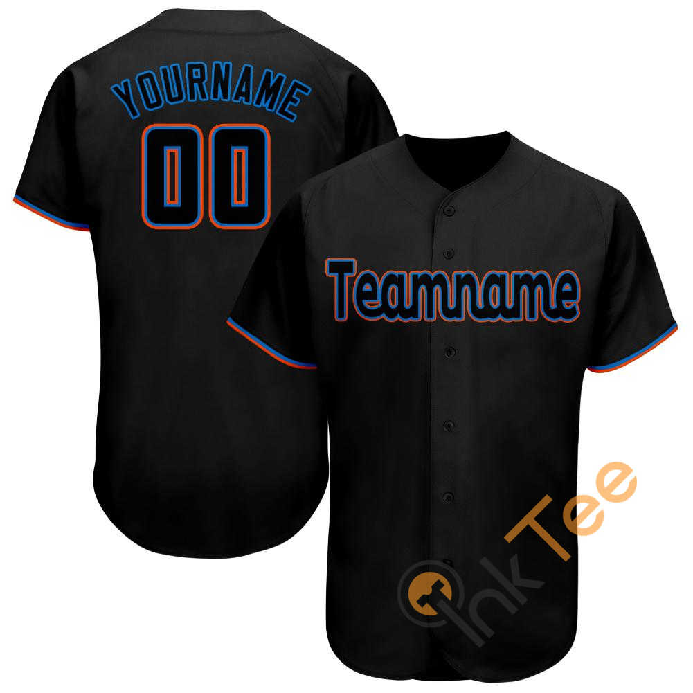 Custom Black Powder Blue Orange Baseball Jersey