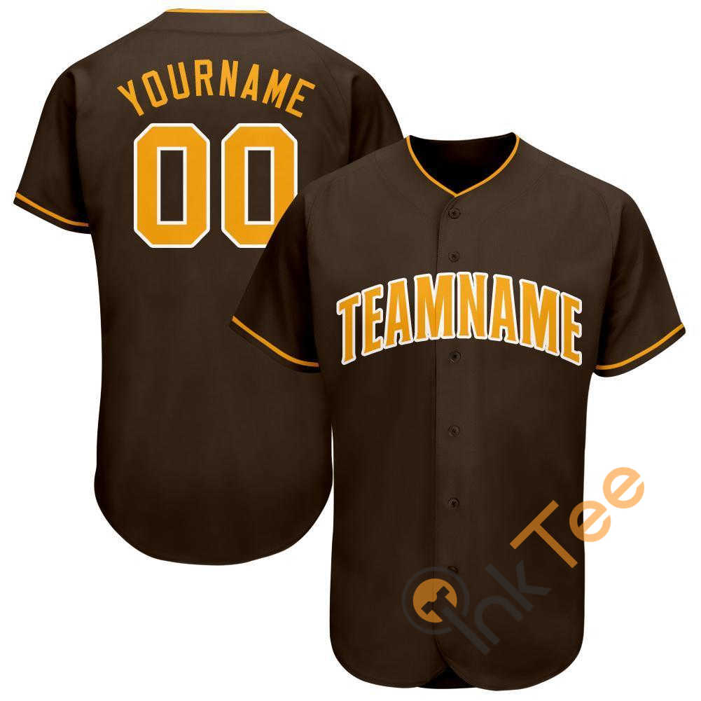 Custom Brown Gold White Baseball Jersey