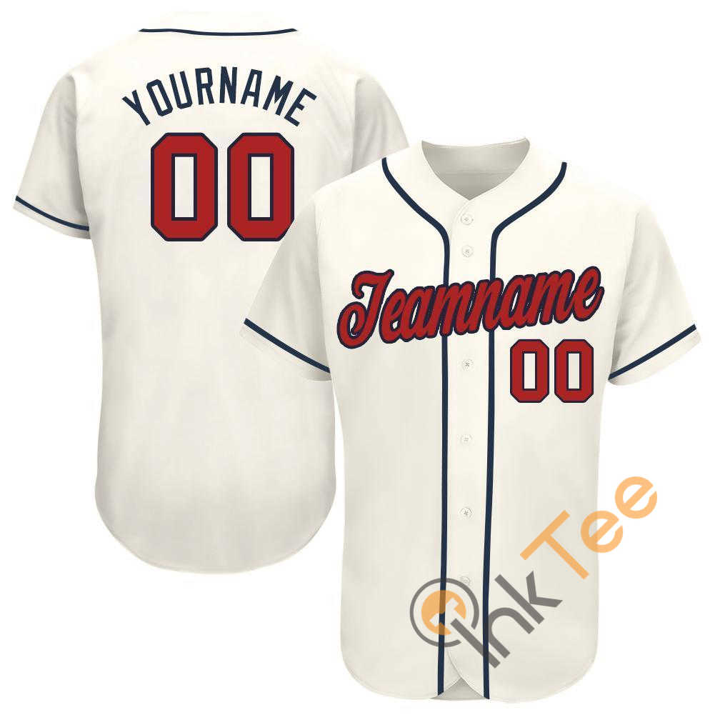 Custom Cream Red Navy Baseball Jersey