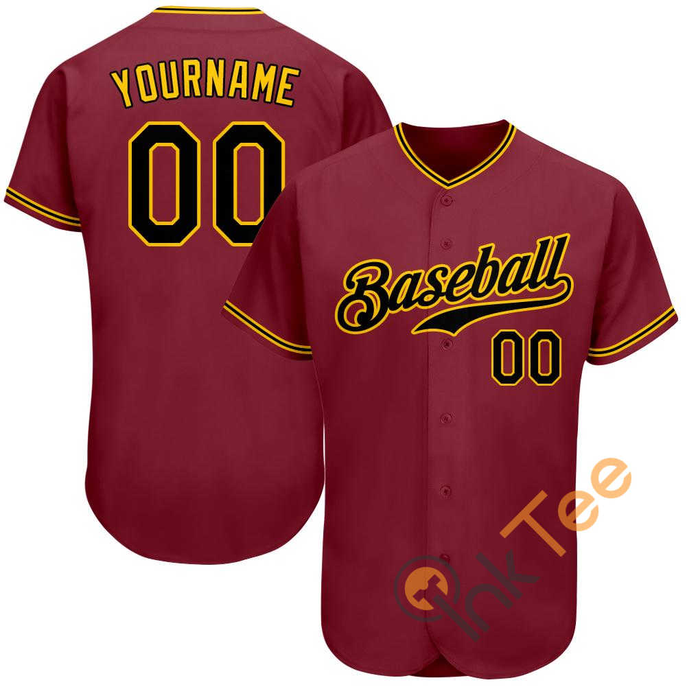 Custom Crimson Black Gold Baseball Jersey