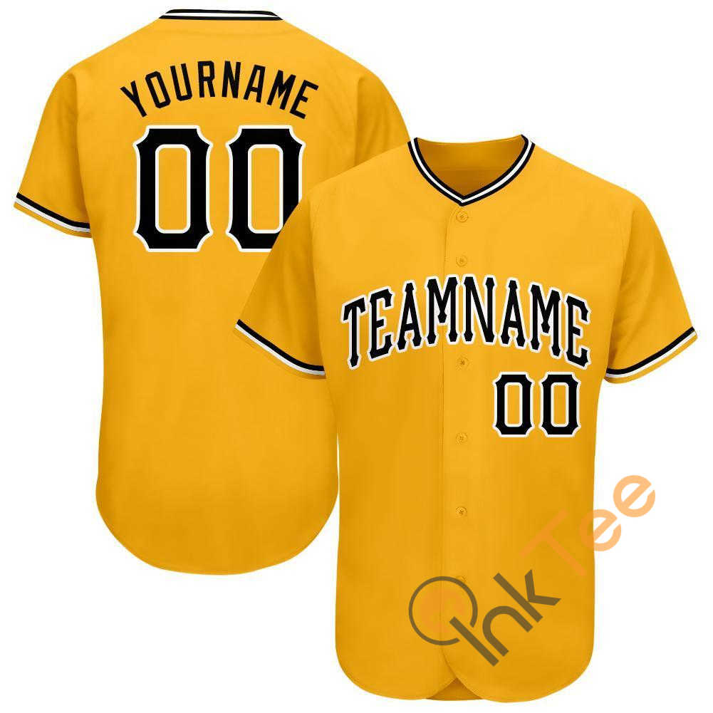 Custom Gold Black White Baseball Jersey