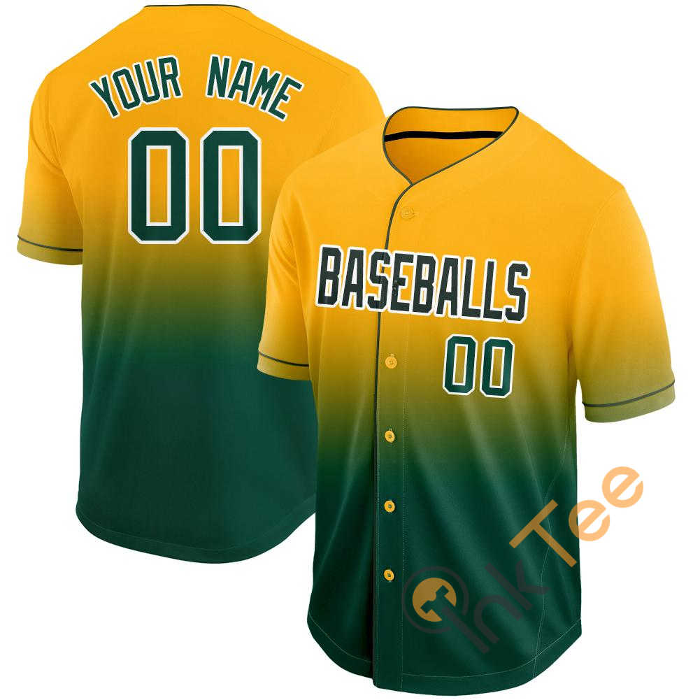 Custom Gold Green White Fade Baseball Jersey