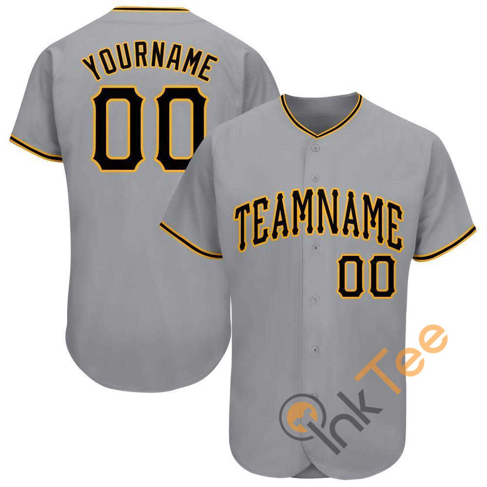 Custom Gray Black Gold Baseball Jersey