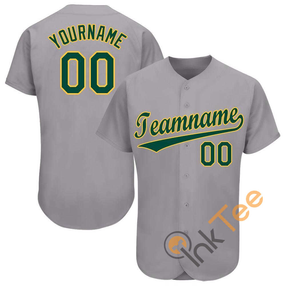 Custom Gray Green Gold Baseball Jersey
