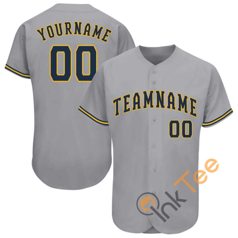 Custom Gray Navy Gold Baseball Jersey 4 Custom Gray Navy Gold Baseball Jersey