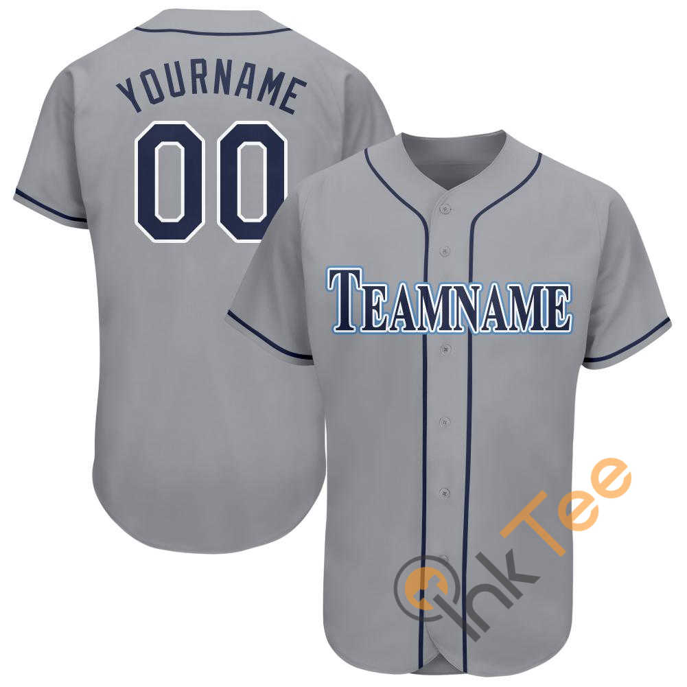 Custom Gray Navy Powder Blue Baseball Jersey