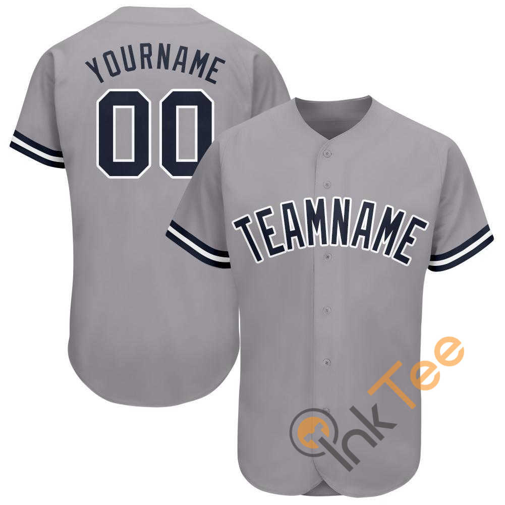 Custom Gray Navy White Baseball Jersey