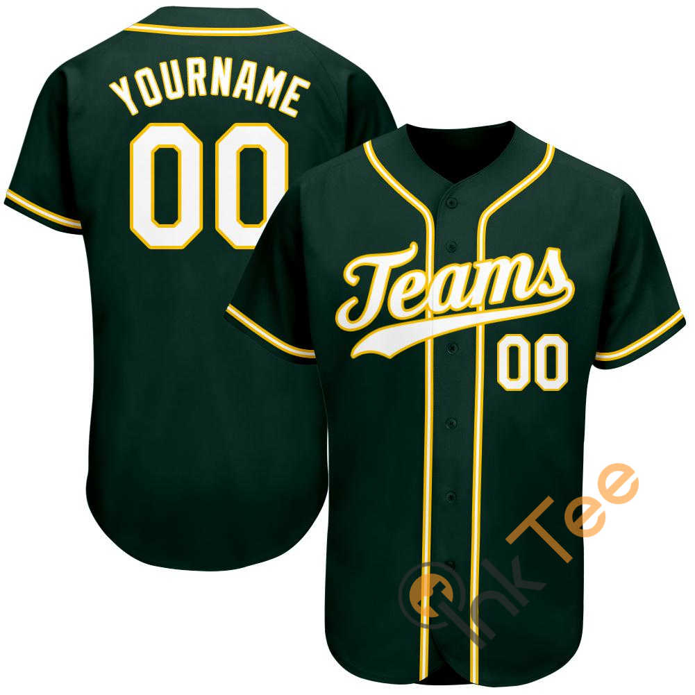 Custom Green White Gold Baseball Jersey
