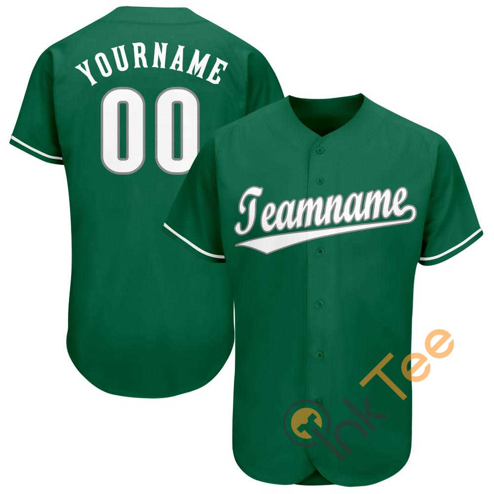 Custom Kelly Green White Gray Baseball Jersey