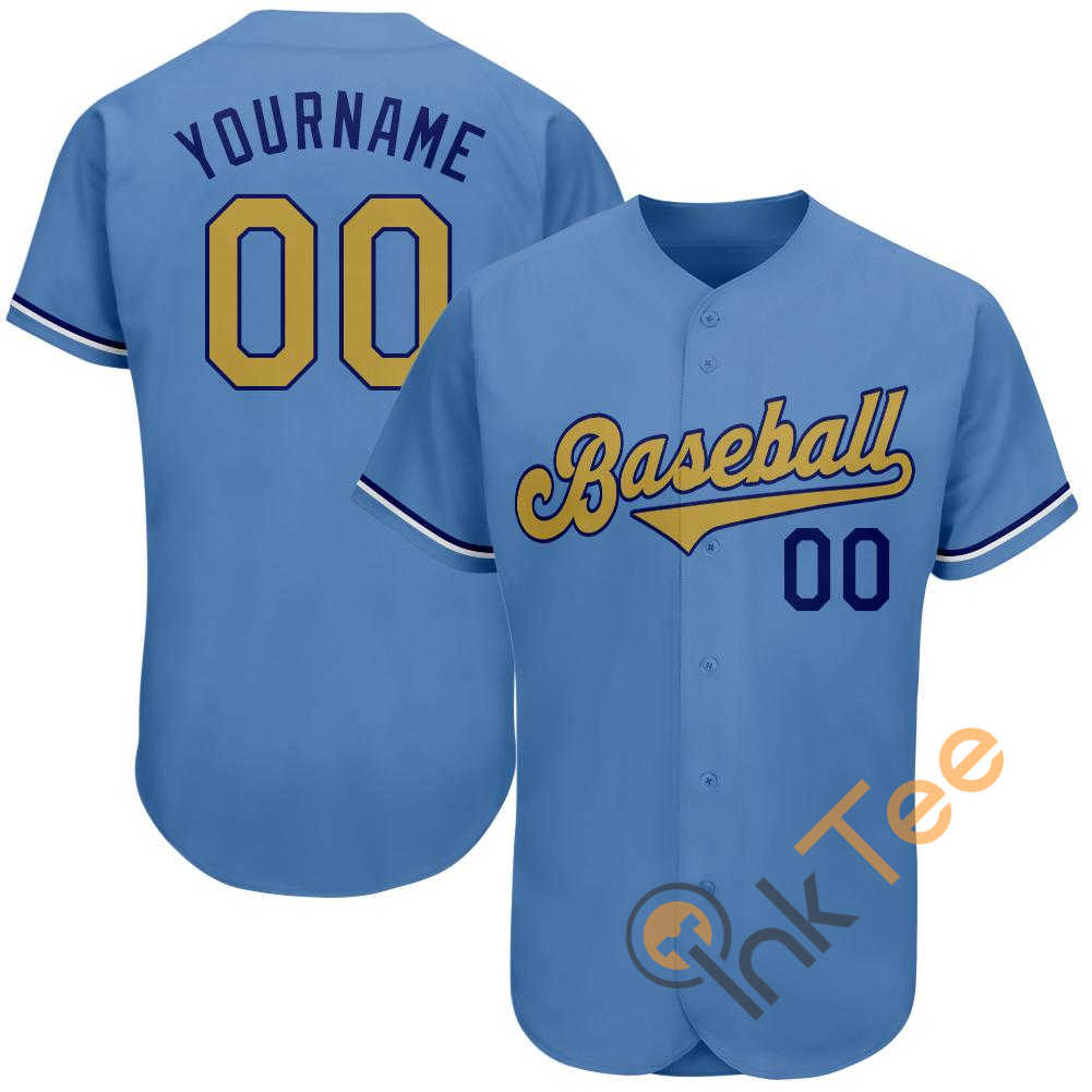 Custom Light Blue Old Gold Royal Baseball Jersey