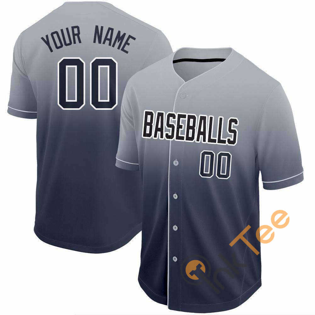 Custom Navy Gray White Fade Baseball Jersey