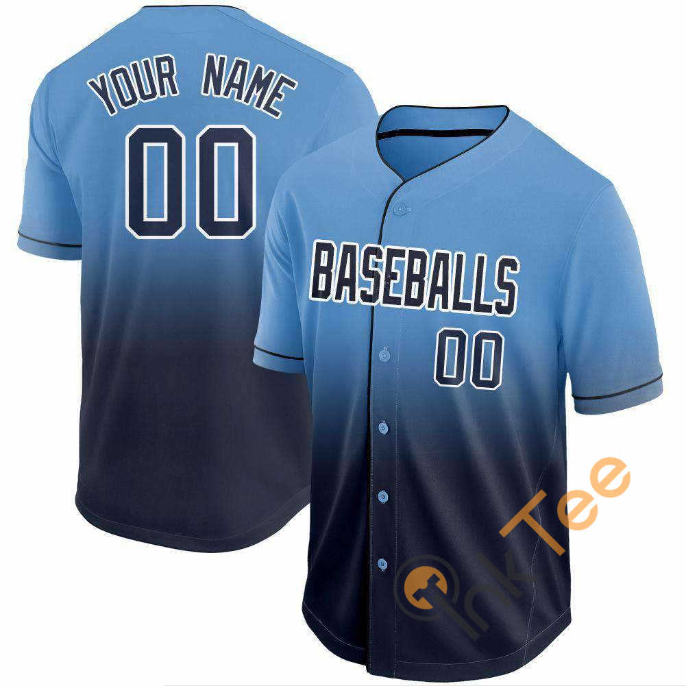 Custom Navy Light Blue White Fade Baseball Jersey