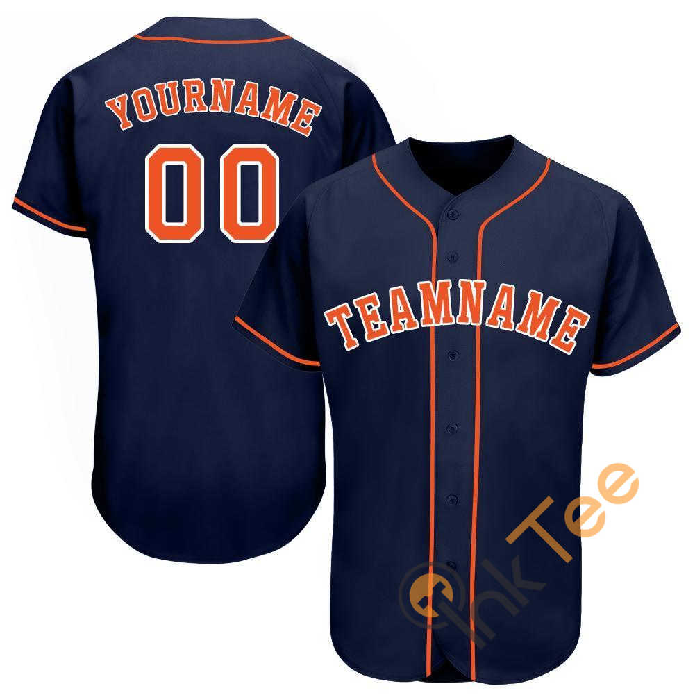 Custom Navy Orange White Baseball Jersey 1 Custom Navy Orange White Baseball Jersey