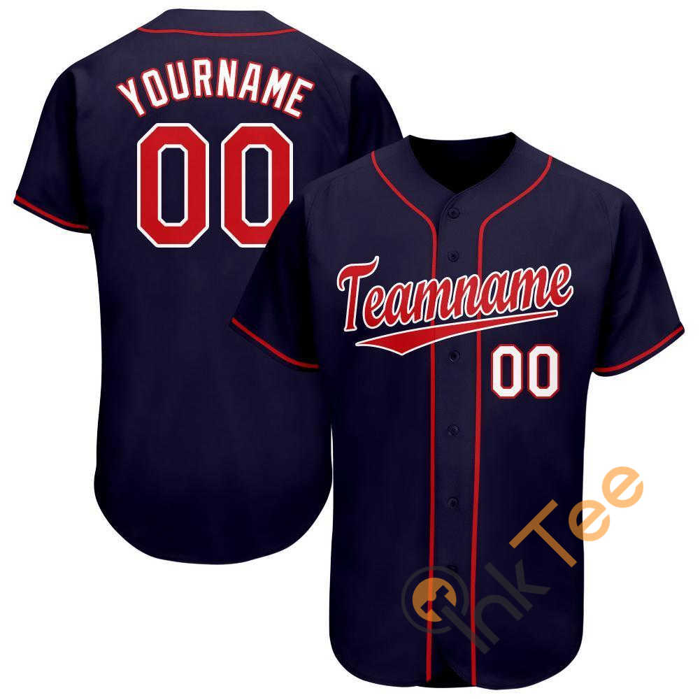 Custom Navy Red White Baseball Jersey