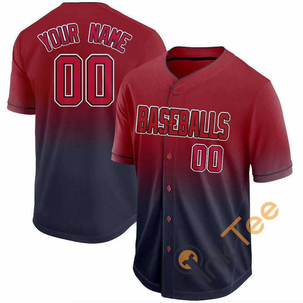 Custom Navy Red White Fade Baseball Jersey 2 Custom Navy Red White Fade Baseball Jersey