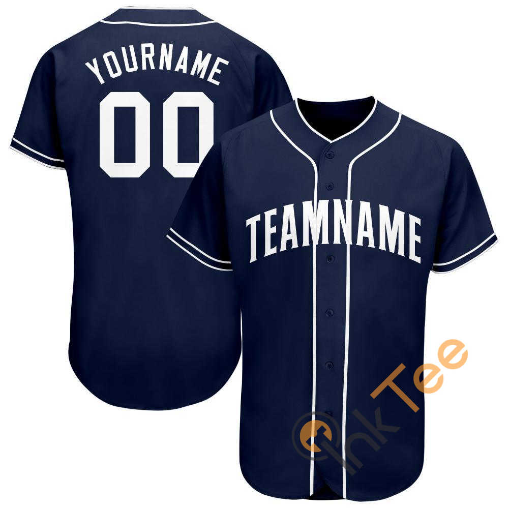 Custom Navy White Baseball Jersey 3 Custom Navy White Baseball Jersey