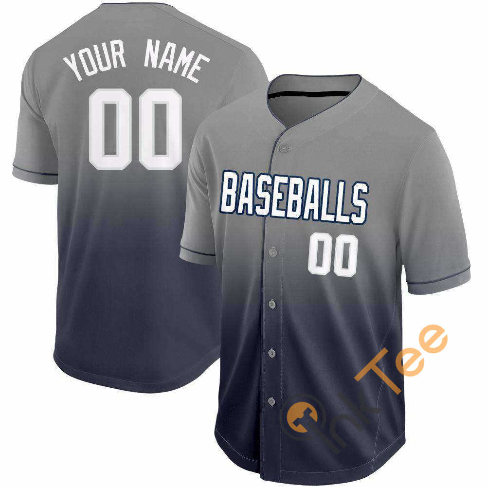Custom Navy White Gray Fade Baseball Jersey