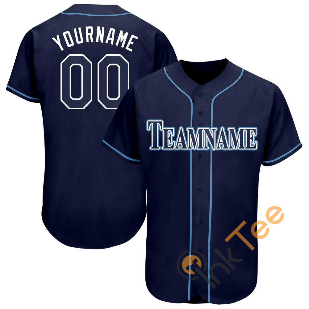 Custom Navy White Powder Blue Baseball Jersey
