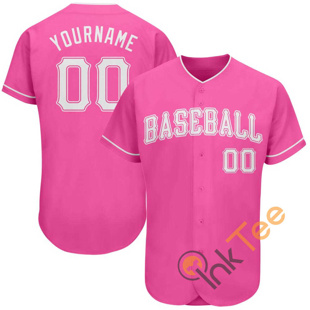 Custom Pink White Baseball Jersey