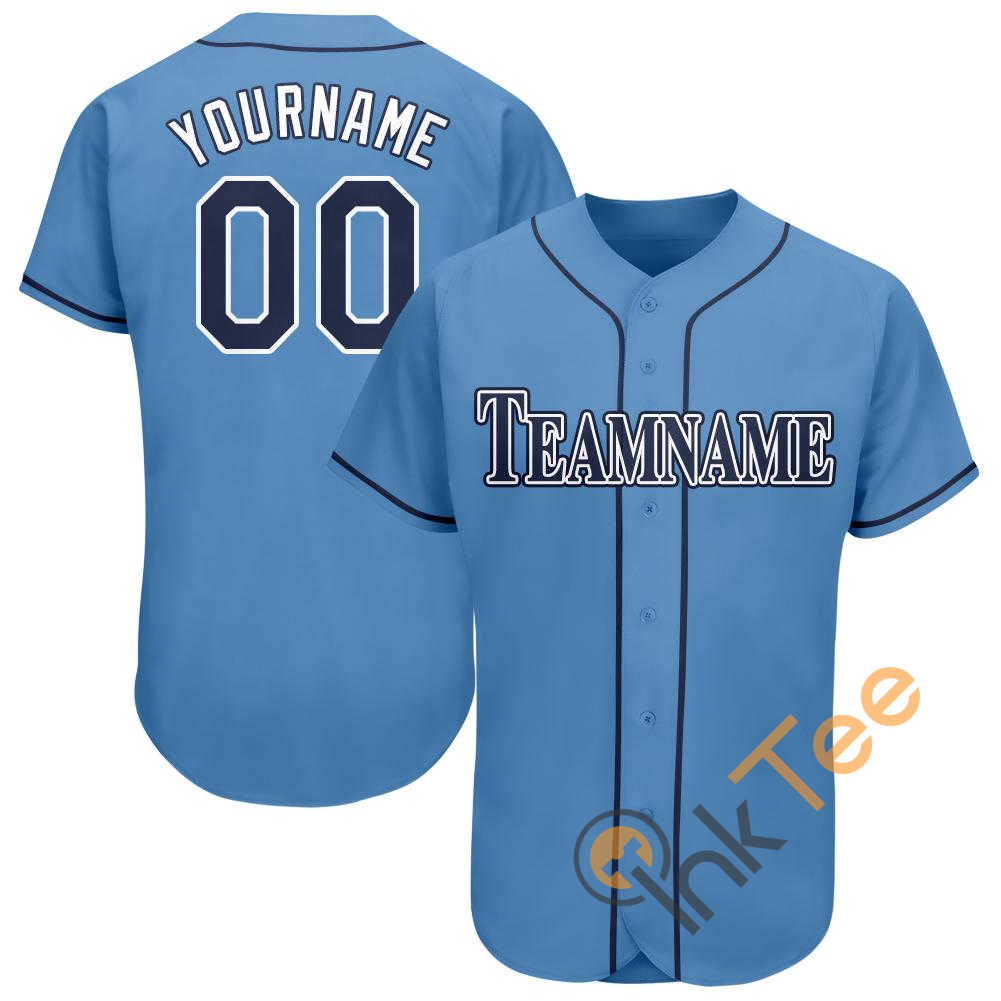 Custom Powder Blue Navy White Baseball Jersey