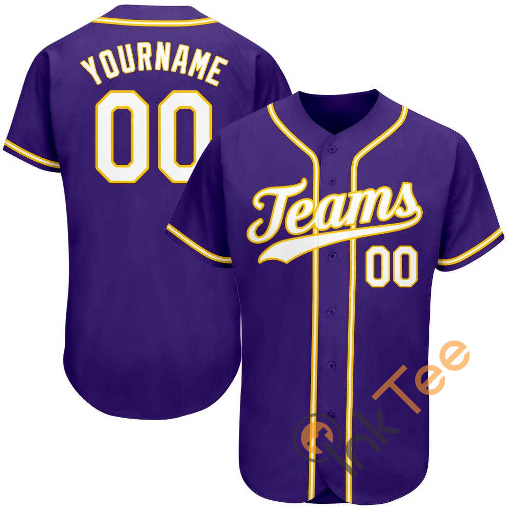 Custom Purple White Gold Baseball Jersey