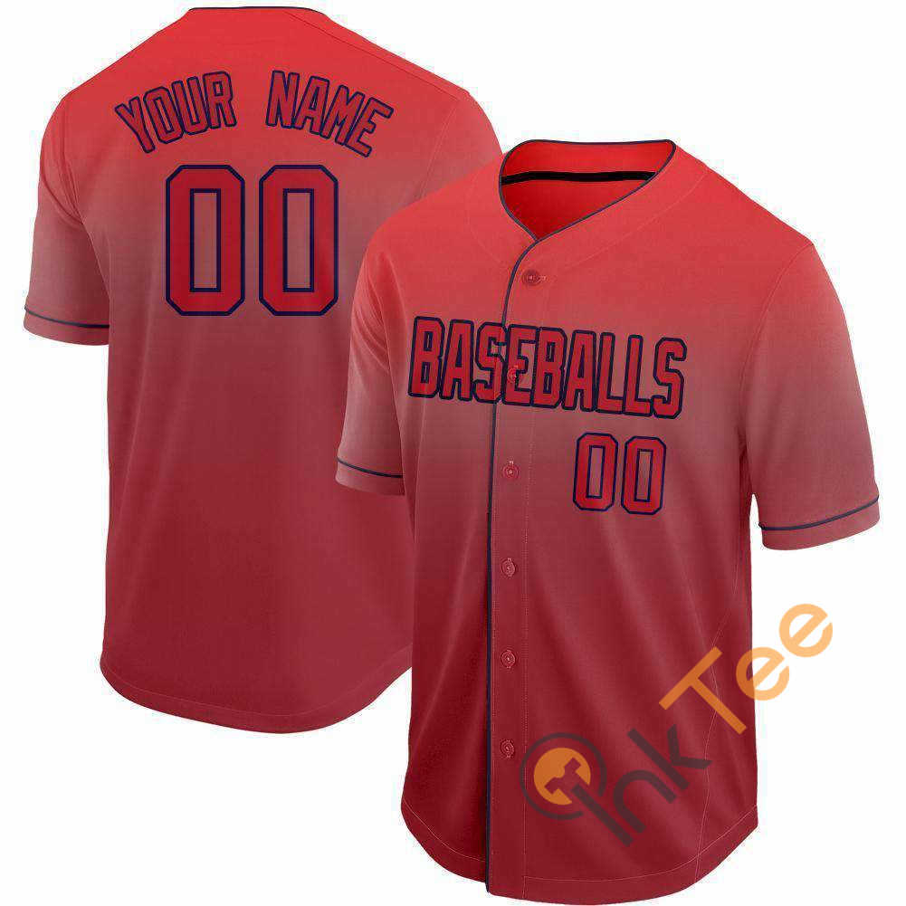 Custom Red Navy Fade Baseball Jersey
