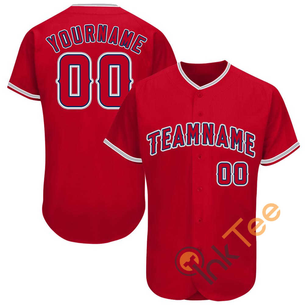 Custom Red Navy Gray Baseball Jersey