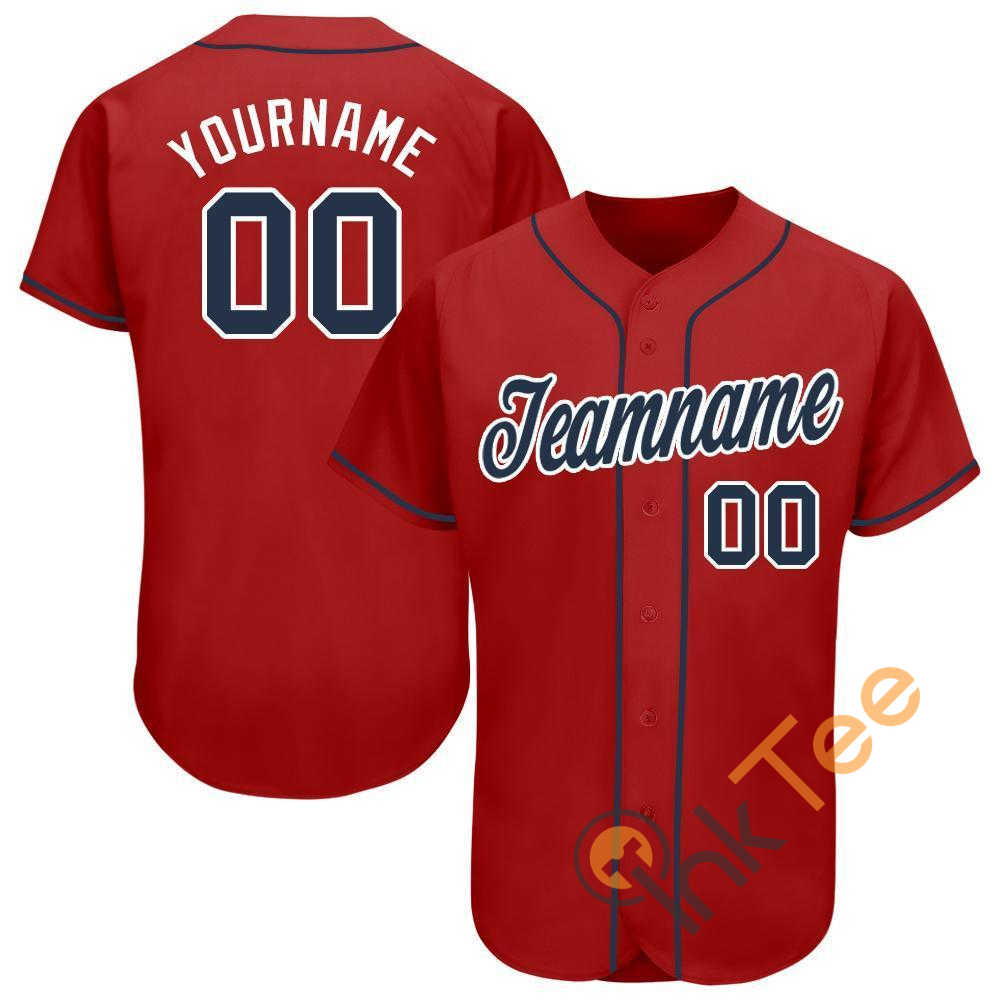 Custom Red Navy White Baseball Jersey